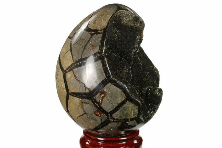 Septarian Dragon Egg Geode - Black Crystals #137907